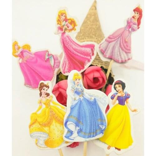 24pcs Six Princess Cake Dessert topper Card Prod With Picture Cake Decoration Card Cupcake Picks Kid Birthday Party Decoration