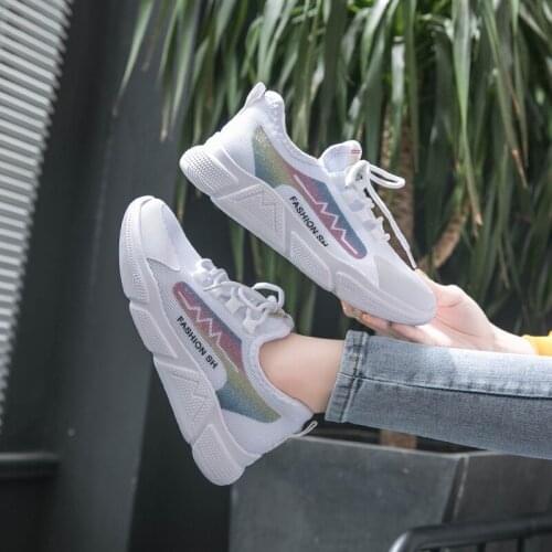 Spring vulcanized shoes womens fashion lace-up mesh breathable casual platform shoes flats sneakers Lady walking Shoes U27-16