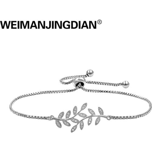 WEIMANJINGDIAN New Arrival Leaf Shape Cubic Zirconia CZ Bolo Bracelet in Gold / Silver Color Plated