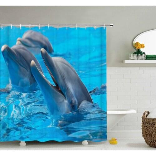Ocean Design Funny Dolphin Waterproof Fabric Bathroom 3D Polyester Shower Curtain Bath Screen Home Decoration Mildew Proof