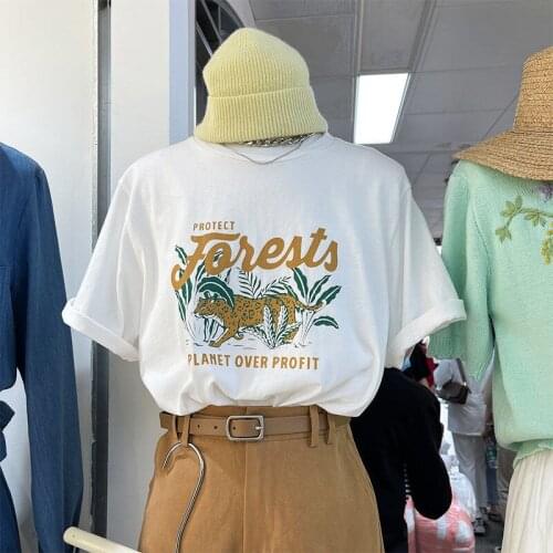 Protect Animal Vintage Print T Shirts Women Loose Casual O-neck Short Sleeve Summer Tshirts 2021 New Fashion Y2k Aesthetic Tops