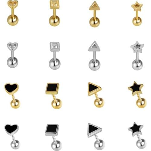 MEETSOFT 1 PCS Trendy 925 Sterling Silver Heart Star Triangle Zircon 14K Gold Earrings Women Hiphop Fine Jewelry Drop Shipping