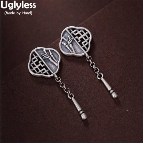 Uglyless Hollow Window Lattice Bamboo Leaf Earrings for Women Thai Silver Ethnic Vintage Earrings Real 925 Silver Tassel Jewelry