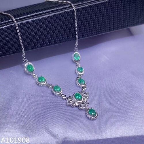 KJJEAXCMY boutique jewelry 925 sterling silver inlaid Natural emerald pendant Female necklace supports inspection