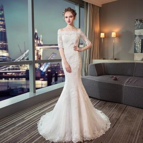 Half Sleeves Mermaid Wedding Dresses with Appliques 2021 High Quality Gowns Lace Up Bridal Dress