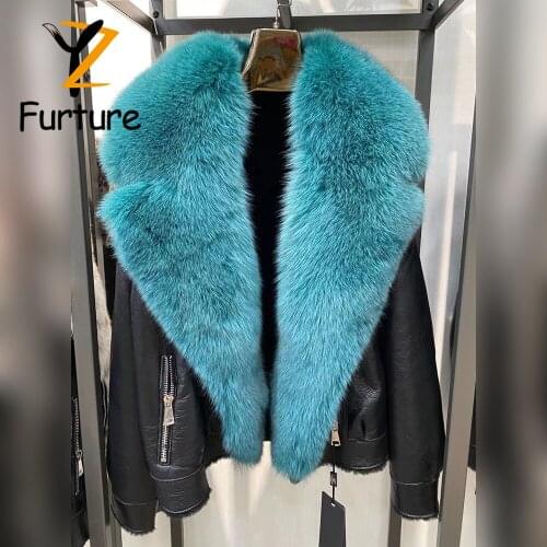 Winter Fashion Women Real Fox Fur Coats Fox Collar With Genuine Sheepskin Leather Natural Fox Fur Jacket Luxury Outwear 2021 New