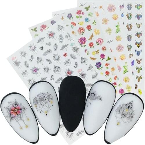 1 Sheet Ultra thin Gummed 3D Nail Art Sticker Mandala Flower Succulent Plants Designs Nail Slider Manicure Decals Decora