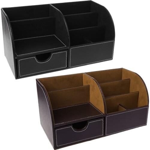 7 Storage Compartments Multifunctional Leather Office Desktop Organizer Business Card Pen Pencil Mobile Phone Holder Storage