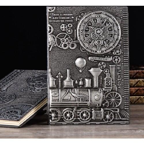 Anaglyph Gilding Steam Train Notebook Retro Planner Bronze Book School Supplies Office Business Gifts