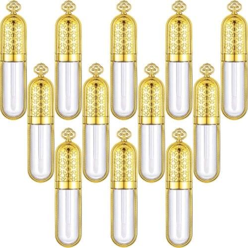 Freeship 10pcs 10ml Empty Gold Plastic Lip Gloss Tube Refillable Lip Balm Bottle Reusable Sample Bottle Container with Lid