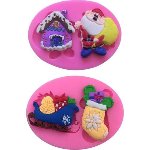 Free Shipping Christmas Sleigh Socks Cooking Tools Decoration Silicone Fondant Sugar Craft Molds Diy Cake Candy Chocolate