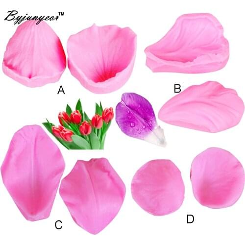 Byjunyeor M-C002 8PCS Tulip Rose Petal Silicone Mold for Flower Border Leaf Cake Fondant Decoration Bake Tools