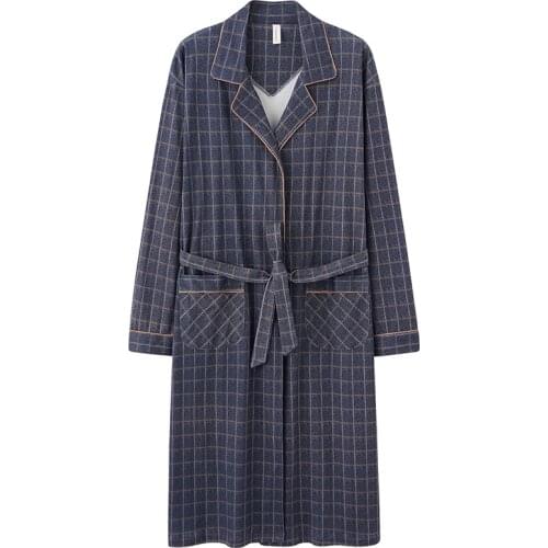 Autumn Winter Bathrobe Men 100% Cotton sleep top Kimono Robes For Male Plaid Robes M-4XL Long Bath Robe Bride Robe Dressing Gown