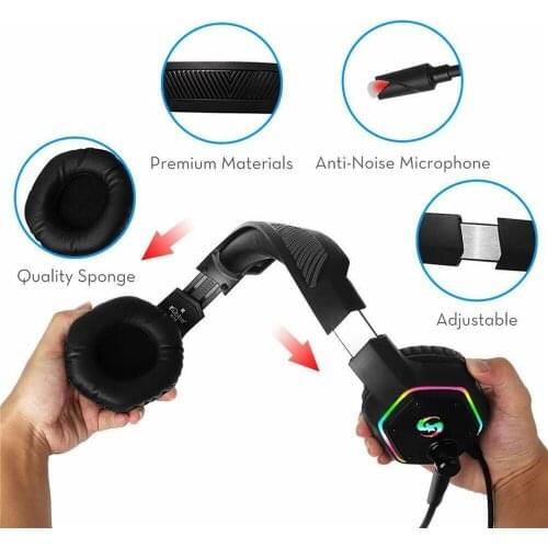 HIFI 3D Surround for PS4 Gaming Headphone Noise Reduction for Computer Headphons 3.5MM Plug RGB LED Lighting Headset