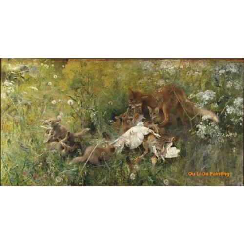 Free shipping realist animal little fox group landscape oil painting canvas painting prints printed on canvas decoration picture