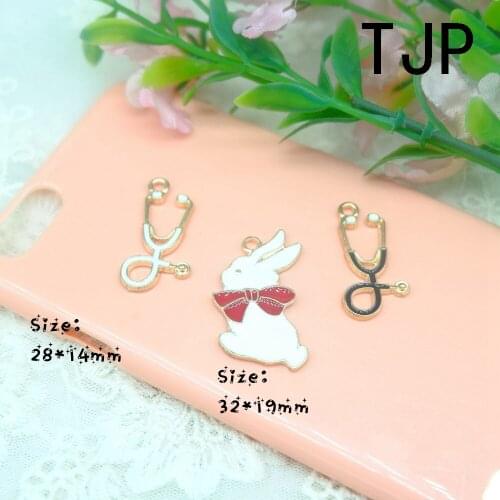 Kawaii Stethoscope Rabbit Charms Pendants for DIY decoration bracelets necklace earring key chain Jewelry Making