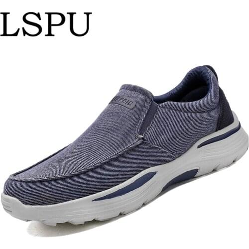 LSPU Lightweight Mens Denim Canvas Shoes Slip On Breathable Casual Men Shoes Fashion Ventilation Men Footwear Plus Size 39-48