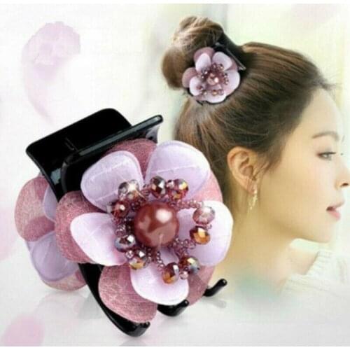 Fashion Womens Crystal Flower Hair Claws Clips Ladeis Hairpin Elegant Barrette