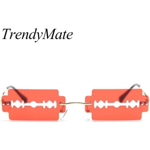 Fashion Rimless Sunglasses Women Personality Trend Razor Blade Sunglasses Man Brand Driving Red Glasses Oculos De Sol UV400 5479