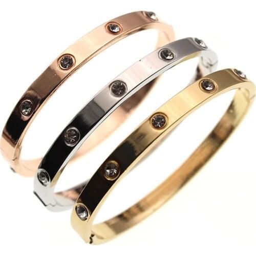 Fashion Luxury Brand Stainless Steel Cuff Bracelet & Bangle pulseiras for Women CZ Crystal Love Charm Bracelet Girl Gifts