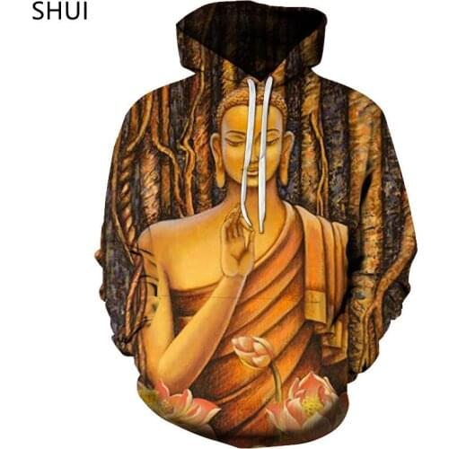 Maitreya Buddha Hoodie Mens and Womens Punk Hoodie Color 3D Hoodie Buddha Statue Print Hooded Psychedelic Retro Mens Casual