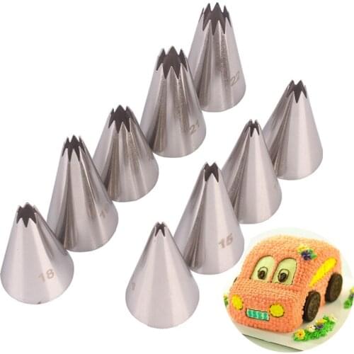 9Pcs Small Star Cake Decorating Tips Set Open Star Icing Piping Nozzles Cookies Fondant Cake Decorating Tools Pastry Tips