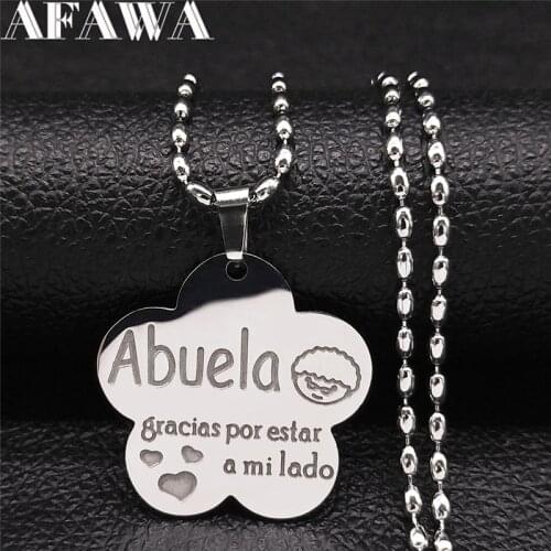 Stainless Steel Flower Te Quiero Abuela Letter Charm Necklaces Women Silver Color Necklaces Jewelry collier ras le cou N717S01