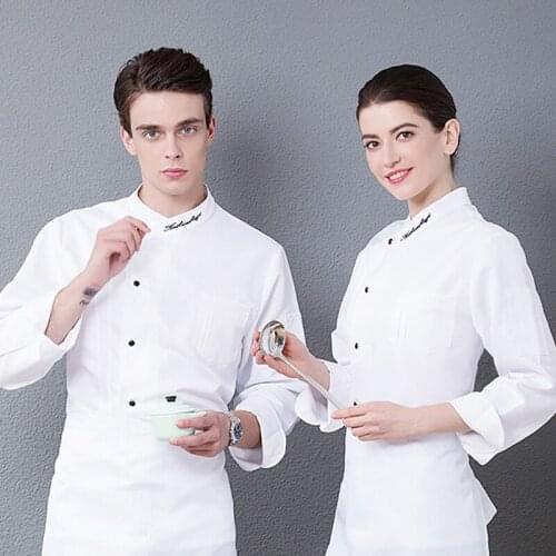 WELIVENICE New 2018 High Quality Chef Uniforms Men Women Collar Embroidery Food Services Cooking Clothes Red White Black
