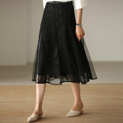 New 2020 Women Tulle Skirt Elastic High Waist Mesh Spring Summer Fashion Long Skirt A Line Black Girl Korean Pleated Faldas