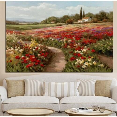 Poster and Prints Abstract Red Poppy Pastoral Landscape Oil Painting on Canvas Modern Wall Picture for Living Room Cuadros Decor