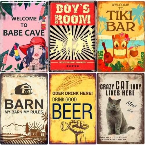 Tiki Bar Plaque Babe Cave Vintage Tin Sign Home Cafe Garage Wall Art Poster Barn Rule Plate Guinness Retro Bar Decoration ZSS80