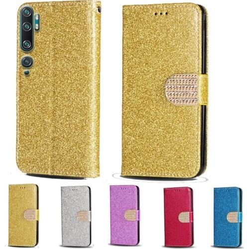 For Xiaomi Mi Note 10 Luxury Glitter Diamond Flip Leather Wallet Phone Case For Xiaomi Mi Note 10 Pro Phone cover card slot