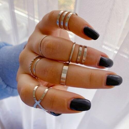 EN Bohemian Vintage Gold Round Hollow Geometric Joint Ring Set For Women Fashion Cross Twist Design Open Rings Set Party Jewelry