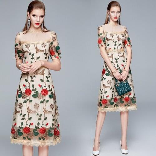 2021 New Women Luxury Embroidery Mesh Dress Festa High Quality Floral Wedding Party Robe Femme Vintage Designer A-Line Vestidos