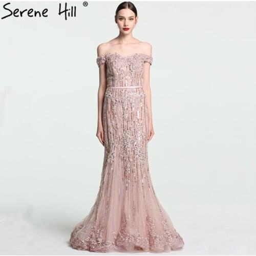 2020 Luxury Off Shoulder Lace Sequins Long Evening Dresses Dubai Arabic Robe De Soiree Real Picture Formal Gowns BLA6139