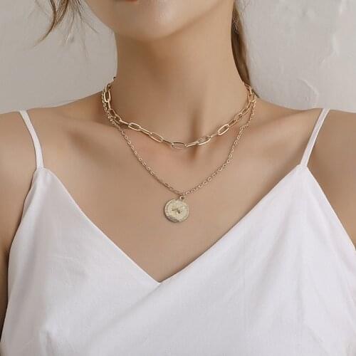 Bohemian Vintage Multilayers Chain Portrait Coin Necklace For Women 2 Colors Ladies Pendant Trendy Long Statement Party Jewelry
