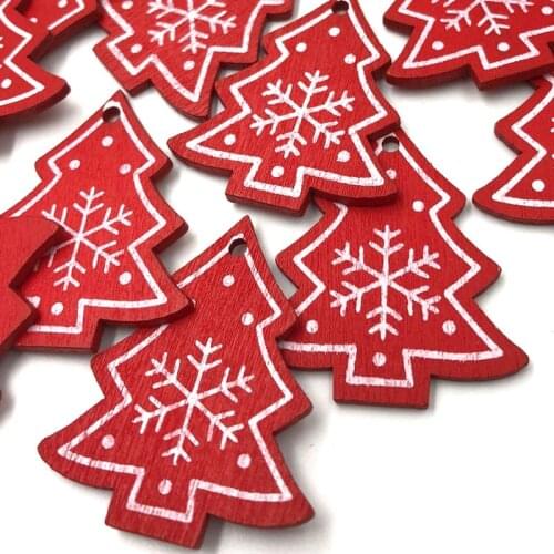 10pcs 50mm Red Christmas Tree Wooden Buttons Craft Card Embellish WB498