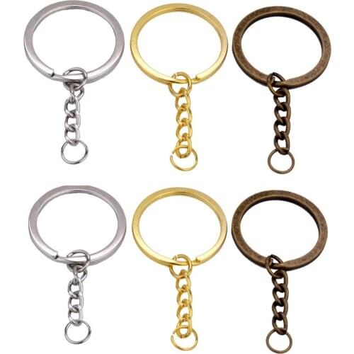 10 pcs/lot Key Chain Key Ring Bronze Rhodium Gold Color 30mm Long Round Split Keyrings Keychain Jewelry Making Wholesale