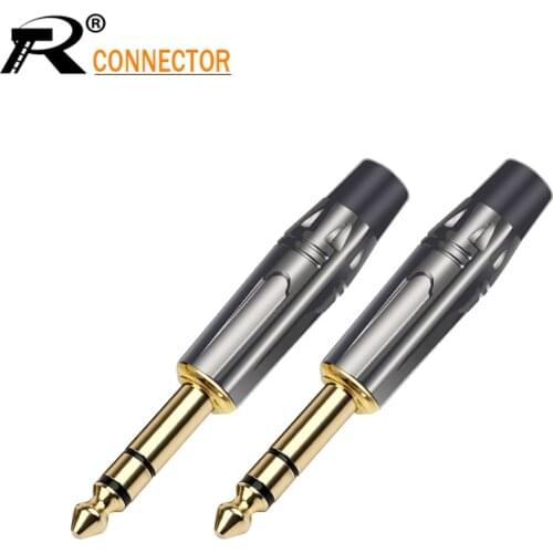 10pcs Luxury Gunmetal Audio Plug Connector 6.35mm Stereo Plug Assembly Conector Black & Red