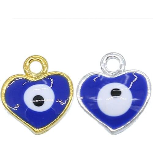 10pcs Heart-shaped Colorful Evil Eye Beads Charms For Bracelet Necklace Pendant Jewelry Accessories Findings wholesale