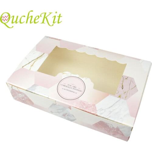 20pcs Pink Marbling Kraft Paper Gift Box With Window Cookie Cake Mooncake Packaging Box Valentines Day Wedding Party Favors