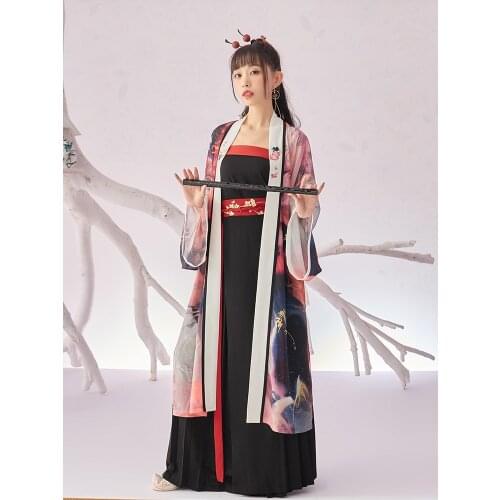 2021 chinese hanfu dress vintage stage performance outfit fairy folk dance costume exquisite printing and embroidery hanfu