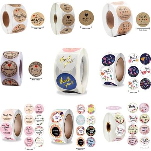 500Pcs/roll Thank You Sticker Handmade Sticker Round Stationery Thank You for Your Order Gift Seal Label Gift Box Decoration