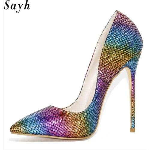 Bling Mermaid Sequins Pumps Nightclub Serpentine High Heels Women Cinderella 12cm Heels Platform Sandals Party Wedding Shoes