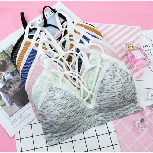 New thin shoulder strap cross beautiful back tube top without steel ring bottom anti-glare girl underwear running sports bra