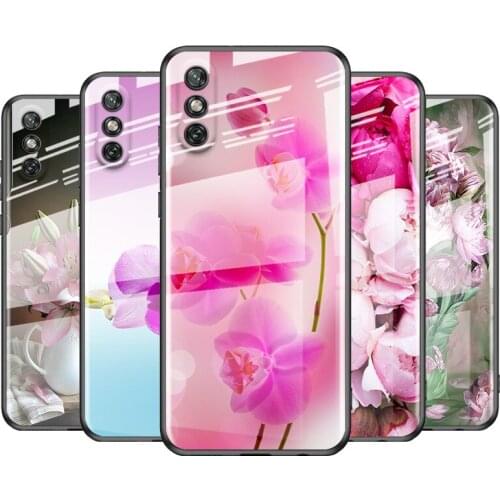 Tempered Glass Cover Pink Flower Peony For Huawei Y6 Y7 Y9 Y5P Y6P Y8S Y8P Y9A P Smart Z 2019 2020 2021 Phone Case