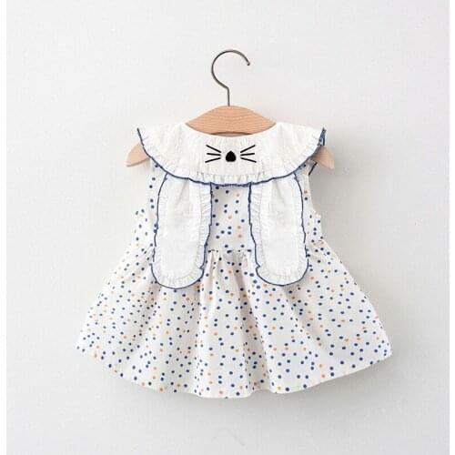 Baby Girls Dresse 2021 New Summer Infant Cute Spots Rabbit Print Ear Collar Clothes Sleeveless Toddler Girls Dots Print Vestidos