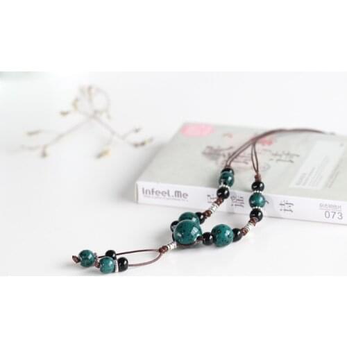 National wind handmade ceramic necklace fashion long paragraph sweater chain jewelry #1070