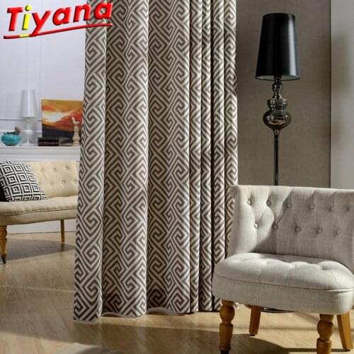 Printed Blue/ Coffe Chinese Geometry Curtain Cloth for Living Room Modern Blackout Maze Pattern Window Drapes for Bedroom*VT