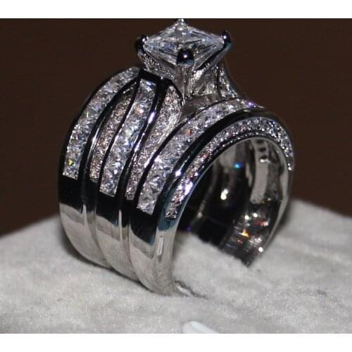 Handmade Princess cut 20ct AAAAA Cz Ring sets Yellow Gold Filled 925 silver Engagement Wedding Band Rings for women men Jewelry